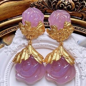 Clip-on 18K GP  High end  France 🇫🇷 Colored glaze Vintage engaged earrings